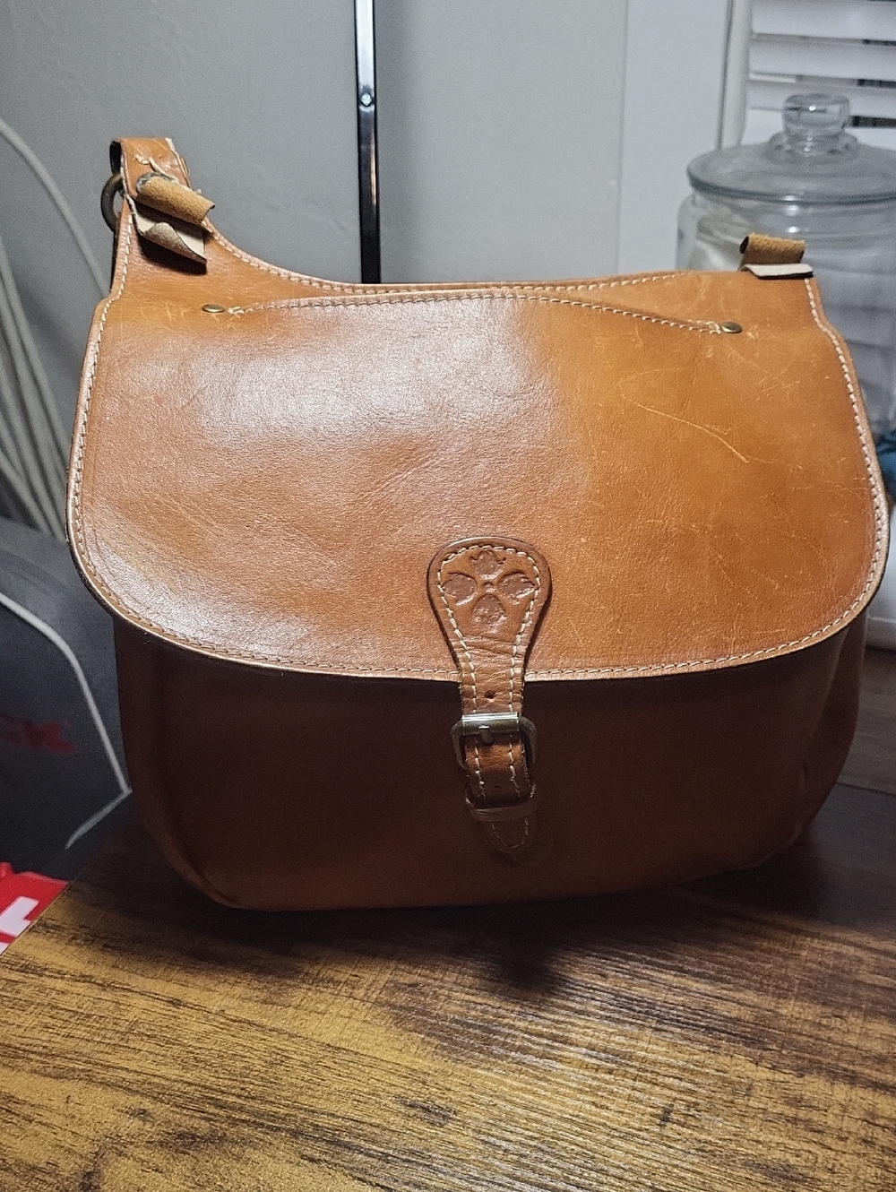 Patricia NASH Women's Tan Leather Crossbody Saddle Bag with Buckle Detail